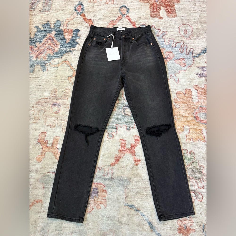 Pistola Keaton High Rise Slim‎ Straight Distressed Black Jeans Pants Size 26